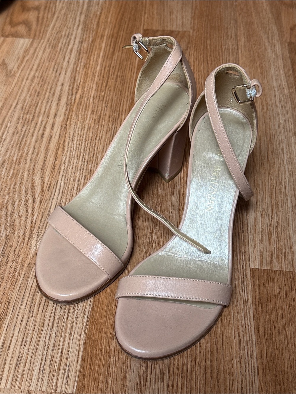 Stuart Weitzman Blush Nude Ankle-Strap Block Heels